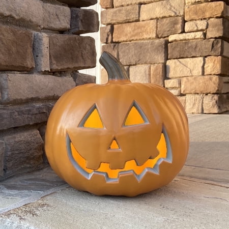 Gamexcel 9 Inch Jack-o'-Lantern, Halloween Light Up Pumpkin Lantern, 9in Smile Orange, 1 Count