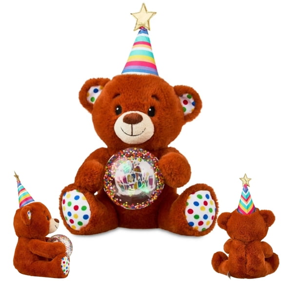9-Inch Light-Up Singing Birthday Bear Plush Toy Paw Activation Spinning Light-Up Fan 3 AAA Batteries, No Include