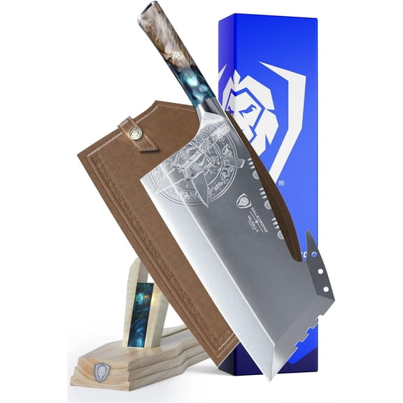9 Inch Meat Cleaver Knife - Obliterator - Valhalla Series - 9CR18MOV Steel - Celestial Resin & Wood Handle - Heavy Duty Bone Chopper - Chef Knife with Sheath - Butcher Knife for Meat Cutting