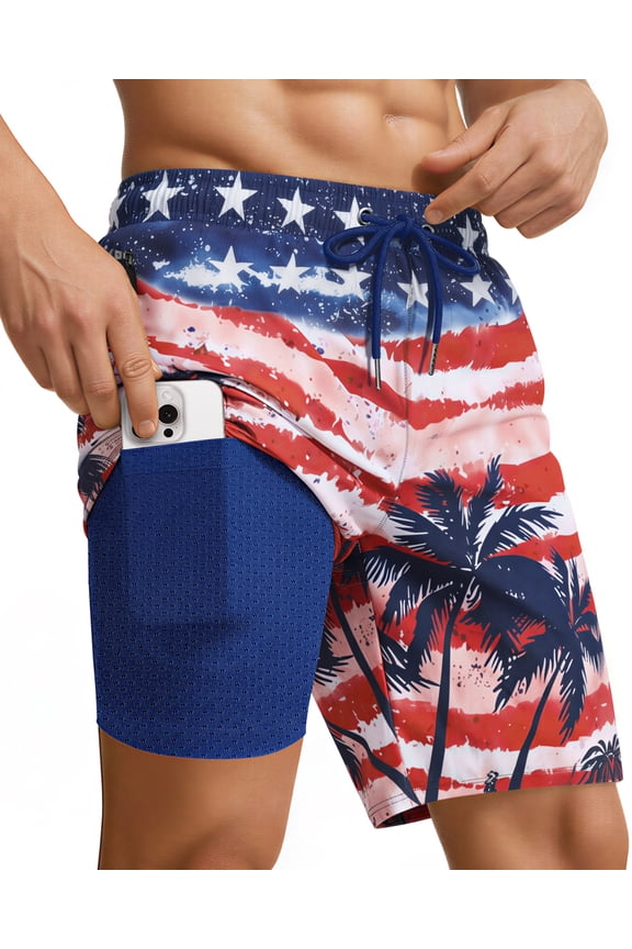 9 Inch Men Swim Trunks 2 in 1 with Compression Breathable Liner Quick Dry Stretch Zipper Pockets Summer Beach Shorts for Cruise Beach Pool Board