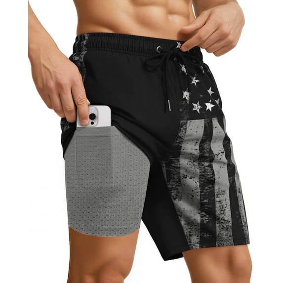 9 Inch Men Swim Trunks 2 in 1 with Compression Breathable Liner Quick Dry Stretch Zipper Pockets Summer Beach Shorts for Cruise Beach Pool Board