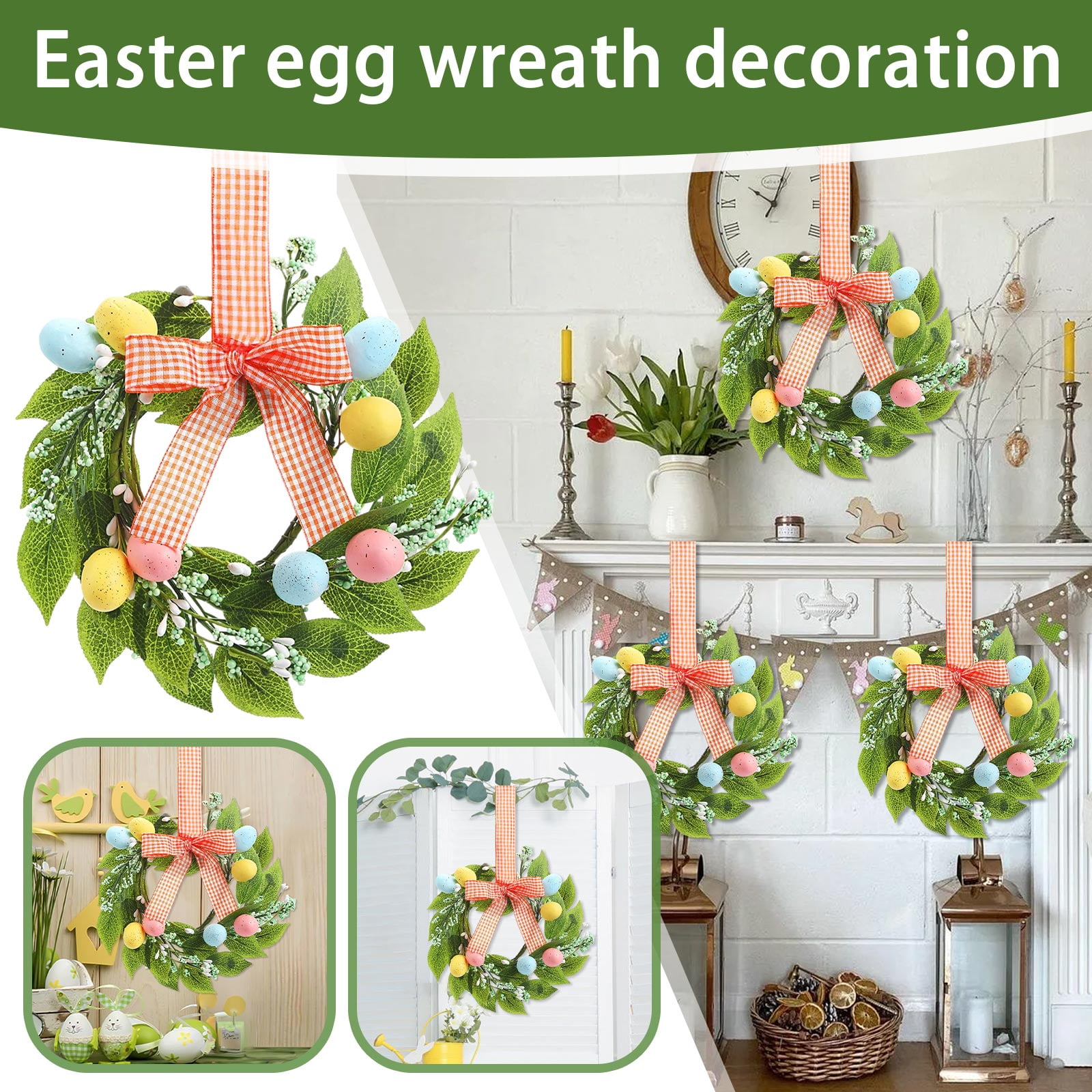 9 Inch Mini 3D Easter Egg Wreath, Small Artificial Spring Decoration ...