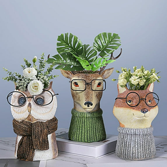 9 Inch Modern Art Flower Vase Plants Flower Container, Unique Anthropomorphic Cartoon Animal Plant Pot for Home Office Decoration