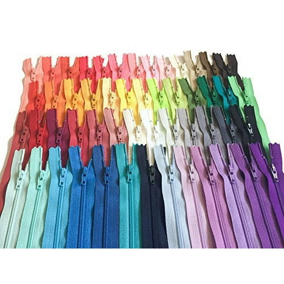 9 Inch Multicolor Pack YKK Zippers Number 3 Nylon Coil Set of 110 Pieces