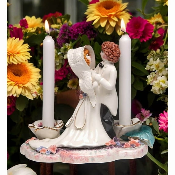 9 Inch "Oh How They Dance" Center Piece Couple Taper Candle Holder