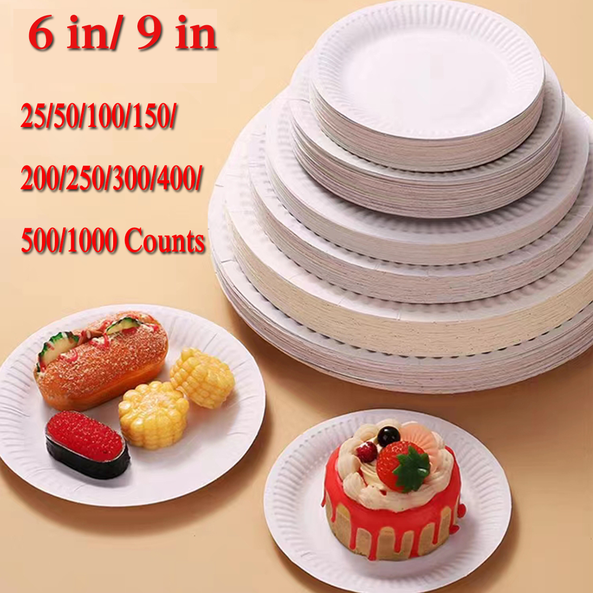 9-Inch Paper Plates Uncoated, Disposable Plates 9" Paper Plate Bulk, White