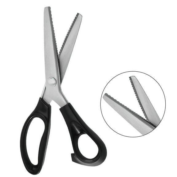 9 Inch Pinking Shears for Fabric, Scalloped Zig Zag Scissors, Ergonomic Grips, Ultra-Sharp, Professional Peaking Shears for Sewing, Craft, Dressmaking(Black,3mm)