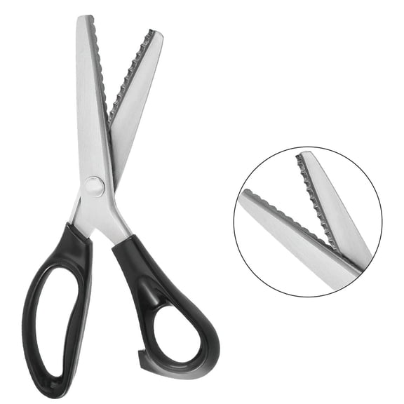 9 Inch Pinking Shears for Fabric, Scalloped Zig Zag Scissors, Ergonomic Grips, Ultra-Sharp, Professional Peaking Shears for Sewing, Craft, Dressmaking(Black,7mm)