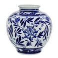 thumbnail image 1 of 9 Inch Porcelain Vase, Blue Persian Print, Curved Shape, Flared Opening- Saltoro Sherpi, 1 of 5