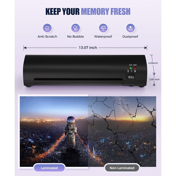 9 Inch Portable Laminator Machine with Anti-Jam Tech, All-in-One A4 Thermal Laminator w/Trimmer & Corner Rounder for Home, Office, School, Business, 40 Sheets IncludedBlack