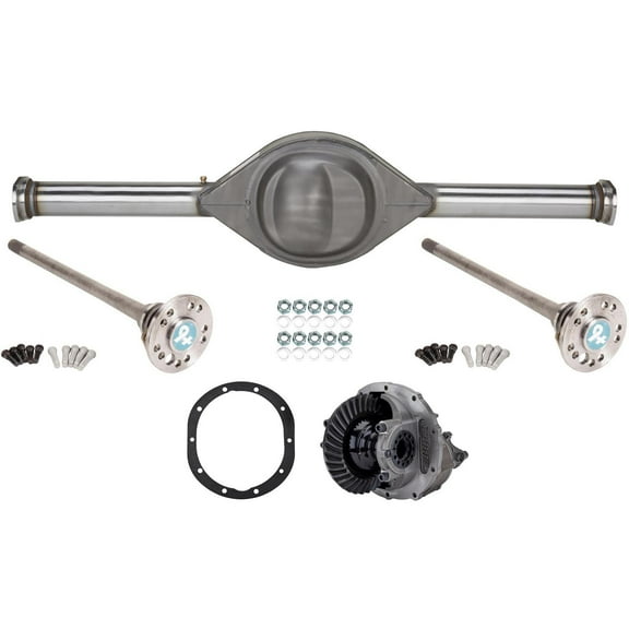 9 Inch Rear Axle Kit with Posi 3rd Member, 56 Inch Hub-to-Hub, 3.70 Ratio, Fabricated Steel Housing, Forged Currie Axles, Nodular Iron Center, Compatible with Ford