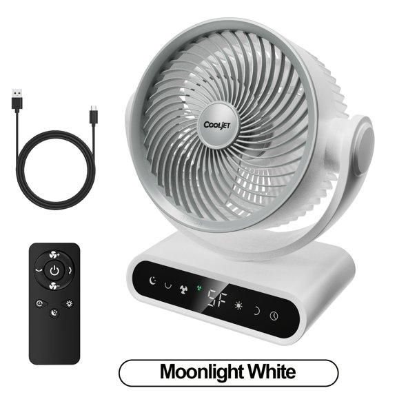 9-Inch Rechargeable Smart Fan, 90° Vertical & 120° Oscillation, 5 Speeds, Remote, 12 LED Lights, Long Battery, Quiet for Outdoor
