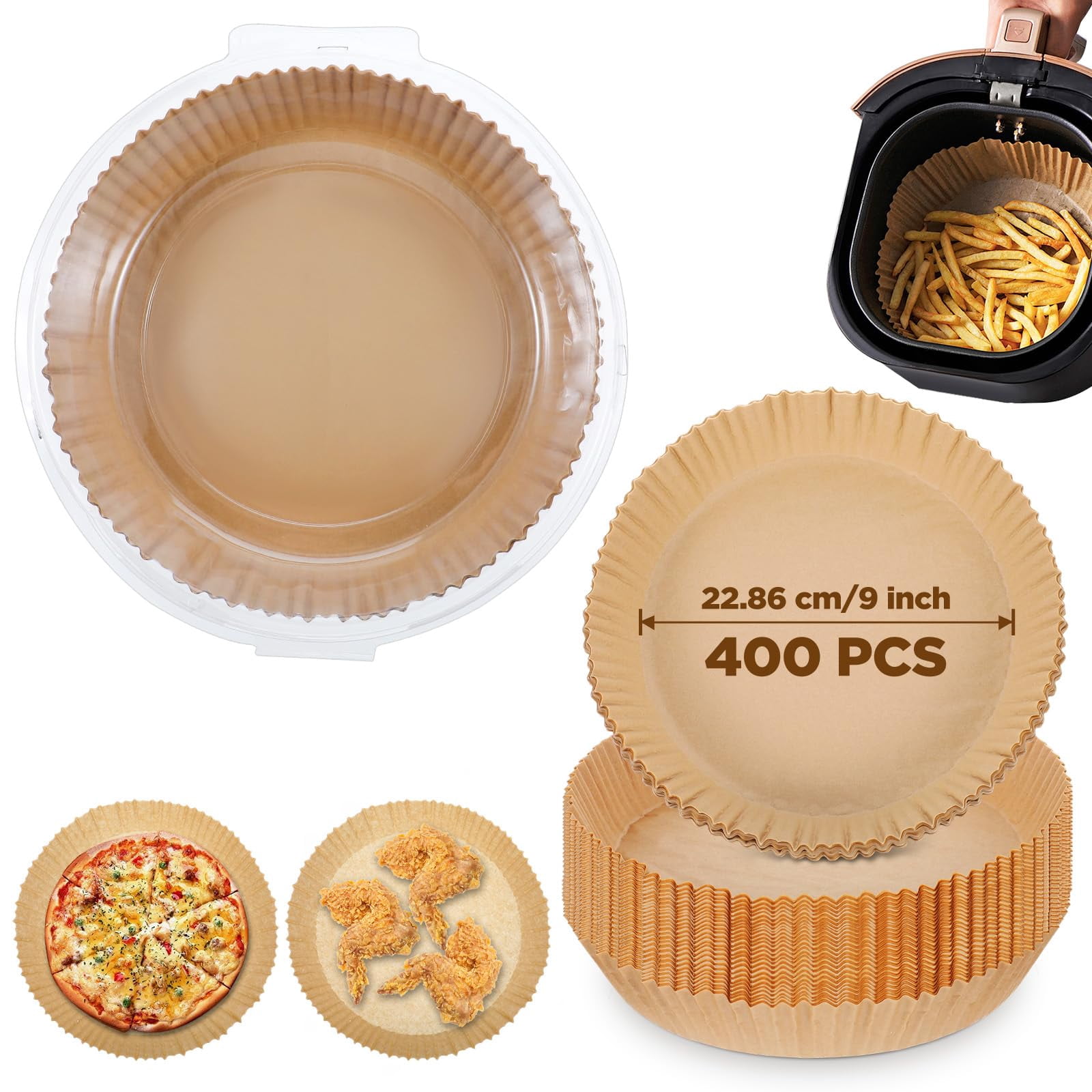 9 Inch Round Air Fryer Liners, Disposable Non-Stick Food Grade Baking Paper for 5-12 Qt Fryers, Microwave, Steamer