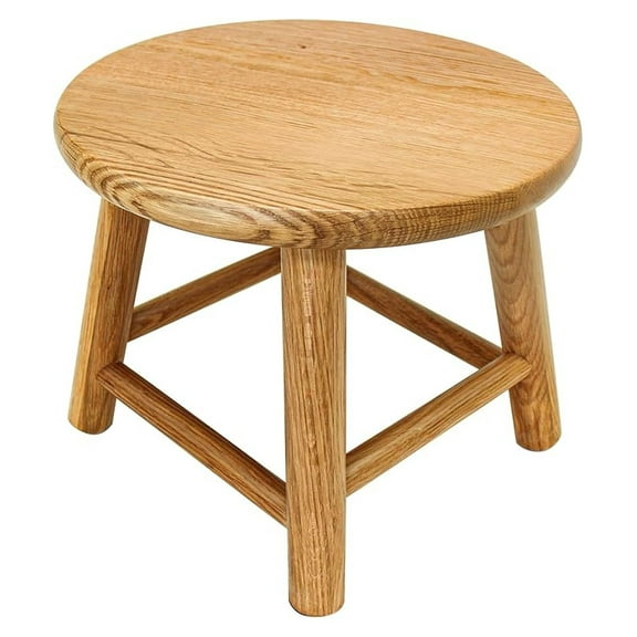 Round Step Stool, 9 Inch Height, Solid Oak Hardwood, Fully Assembled for Adults and Kids