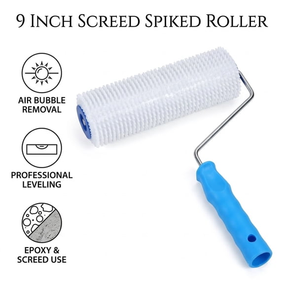 9 Inch Screed Spiked Roller Self Leveling Concrete Roller Epoxy Roller Spike Shoes for Epoxy Flooring Cement Floor Leveling Tools Screed Compound Roller