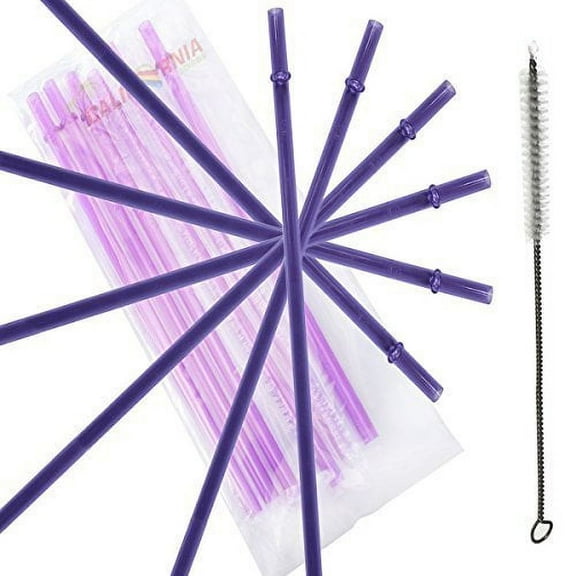 9" Inch, Set of 6 Purple Replacement Acrylic Straws and 1 Nylon Straw Cleaning Brush for 16oz, 20oz,Tumblers