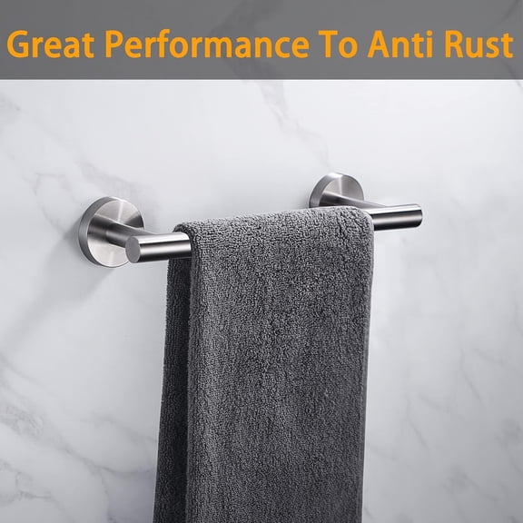 9 Inch Silver Bath Hand Towel Bar SUS 304 Stainless Steel Towel Rod Rack Holder Round Wall Mounted Suit for Kitchen,Bathroom,Living Room&Toilet,Anti Rust Brushed Nickel