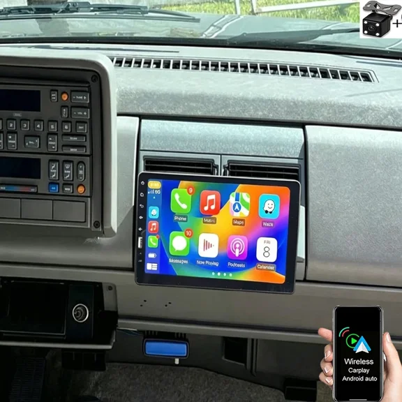 9 Inch Single Din Car Radio Stereo For 1988-1994 Chevy GMC Trucks, with Carplay Mirror Link Automobile MP5 Player, Support Bluetooth FM EQ USB SWC MIC, Mirror Link with 8 Lamp Camera