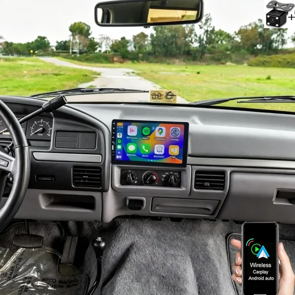 9 Inch Single Din Car Radio Stereo For 1992-1996 Ford Bronco, with Carplay Mirror Link Automobile MP5 Player, Support Bluetooth FM EQ USB SWC MIC, Mirror Link with 8 Lamp Camera