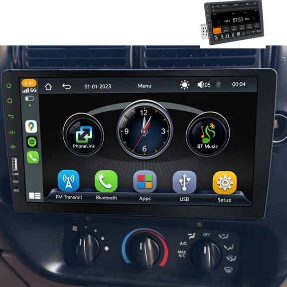9 Inch Single Din Car Stereo 12V Wireless CarPlay GPS Navigation Radio with Backup Camera Compatible with For Ford For Bronco 1992-1996