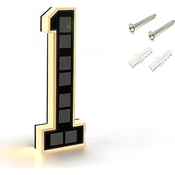 9 Inch Solar LED Address House Number Light, Waterproof Solar Powered Outdoor Home Address Sign, No Hardwiring Required, Illuminated House Numbers 0-9 for Yard Exterior Wall(number-1)