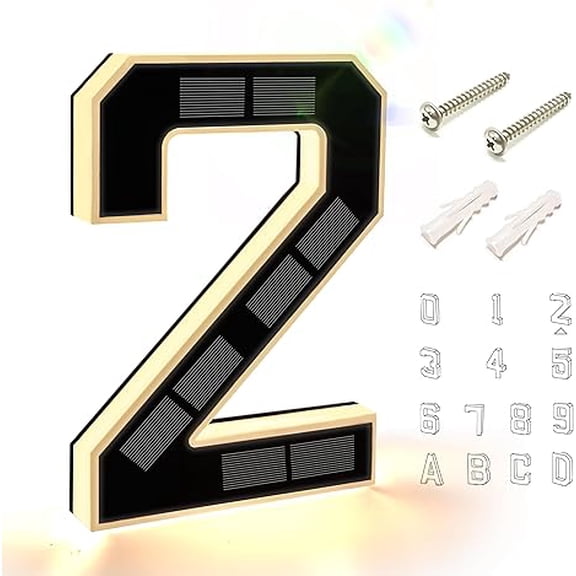 9 Inch Solar LED Address House Number Light, Waterproof Solar Powered Outdoor Home Address Sign, No Hardwiring Required, Illuminated House Numbers 0-9 for Yard Exterior Wall(number-2)