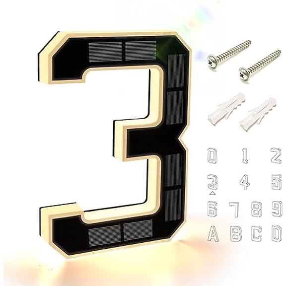 9 Inch Solar LED Address House Number Light, Waterproof Solar Powered Outdoor Home Address Sign, No Hardwiring Required, Illuminated House Numbers 0-9 for Yard Exterior Wall(number-3)