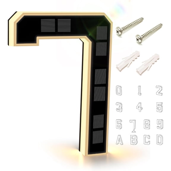 9 Inch Solar LED Address House Number Light, Waterproof Solar Powered Outdoor Home Address Sign, No Hardwiring Required, Illuminated House Numbers 0-9 for Yard Exterior Wall(number-7)