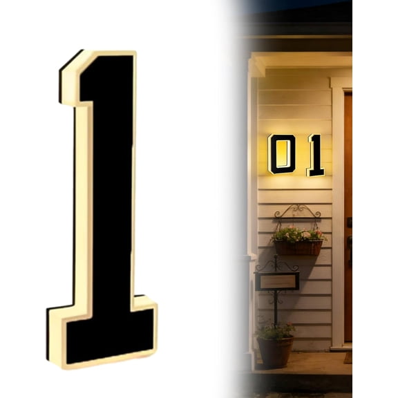 9 Inch Solar Lighted House Numbers for Outside,1 Pcs Light Up Waterproof LED Address Signs,Backlit Illuminated Exterior Modern Houses Number Light,Home Garage Shop Numbers Light Sign (1)