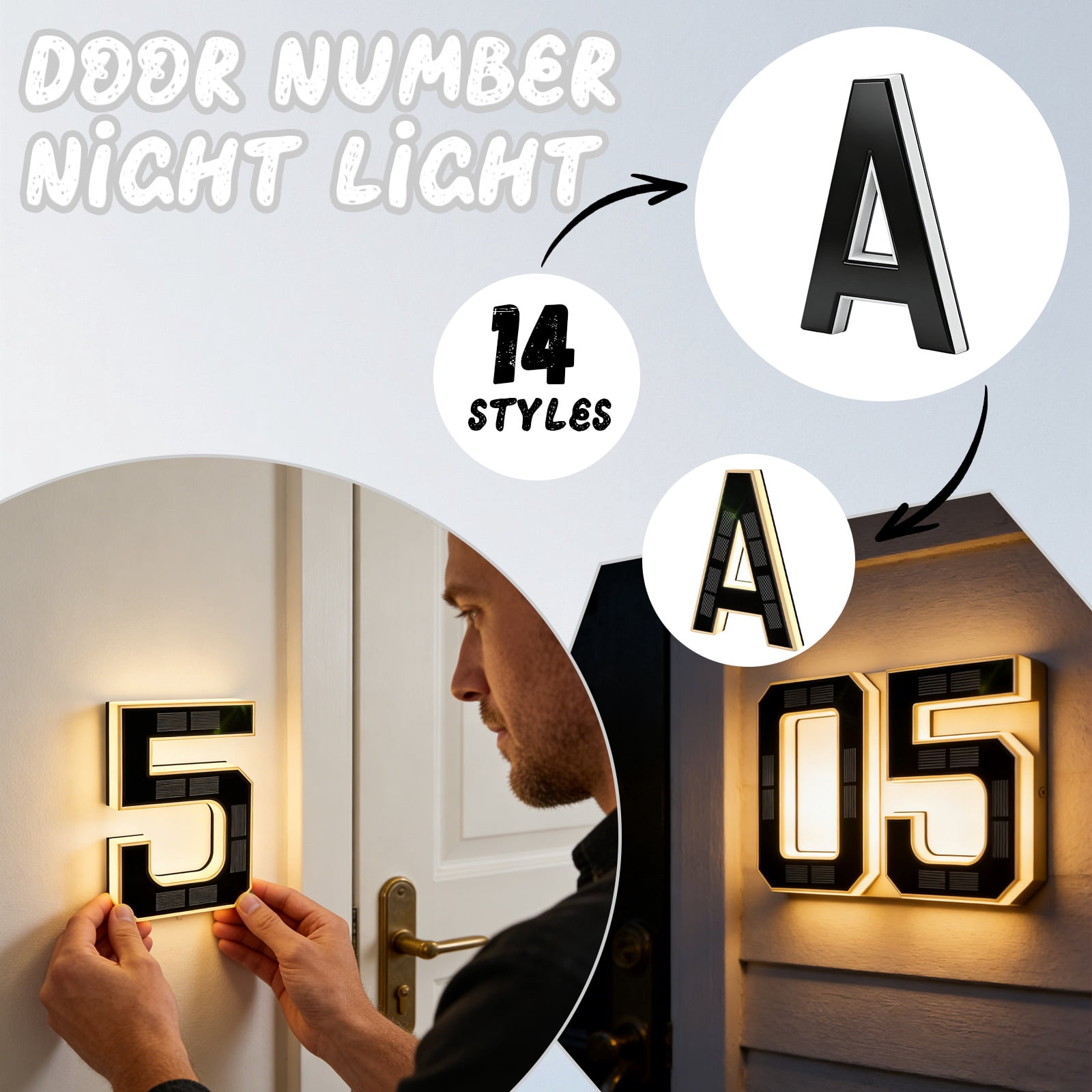 9 Inch Solar Lighted House Numbers for Outside, Light Up Waterproof LED ...