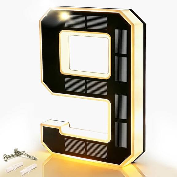 9 Inch Solar Lighted House Numbers for Outside, Waterproof LED Illuminated Address Sign, Personalized Digital Lamp for Home Exterior Residences Apartments Hotels Factories (Number 9-Black)