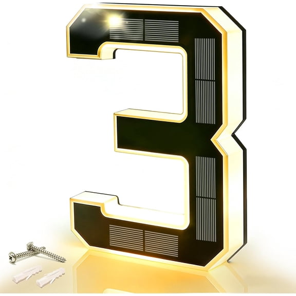 9 Inch Solar Lighted House Numbers for Outside, Waterproof LED Illuminated Address Sign, Personalized Digital Lamp for Home Exterior Residences Apartments Hotels Factories