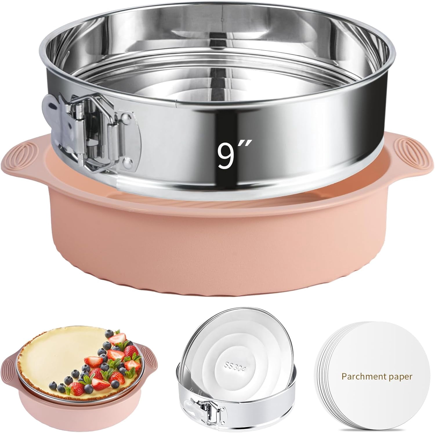 9 Inch Springform Pan - Nonstick 304 Stainless Steel Springform Cake ...