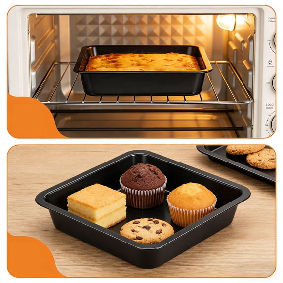 9 Inch Square Nonstick Cake Pan - Carbon Steel Baking Pan for Brownies, Lasagna, Roasting - Heat-Resistant Rust-Proof Oven Safe Dish - Easy Release & Easy Clean