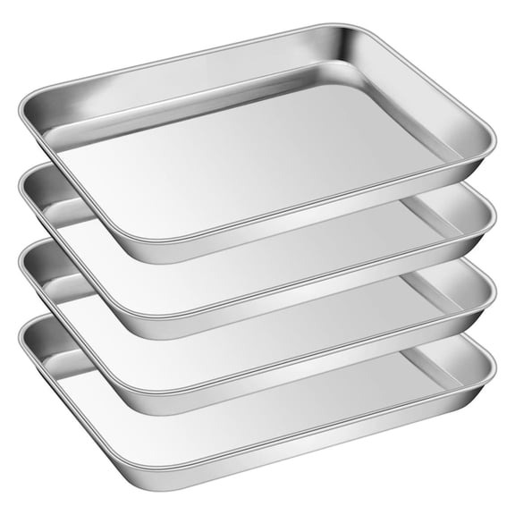 9 Inch Stainless Steel Toaster Oven Baking Sheet 4 Pack Non Stick Cooking Pan for Cookies Vegetables and Meat 18/0 Mirror Finish Dishwasher 9.4 x 7 x 1 Inch