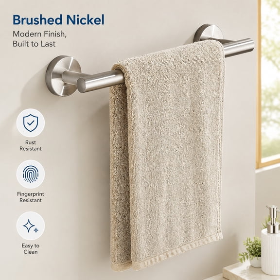 9-Inch Stainless Steel Towel Holder, Wall Mounted Hand Towel Rack, Brushed Nickel Finish, Bathroom Kitchen Bedroom Accessories, Rust-Resistant SUS304 Towel Bar