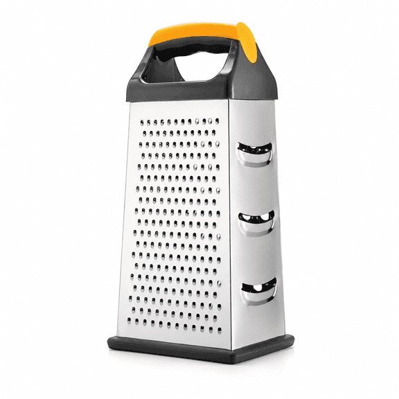 9-Inch Standing Box Grater Stainless Steel Multifunction Cheese Grater with Handle, 4-Sided Kitchen Grater for Shredding, Slicing, Zesting, Food Prep Tool with Non-Slip Base