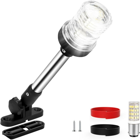 9 Inch Stern Light Bimini Top Anchor Light, LED Pontoon Navigation Lights Waterproof IP67, 3 NM Visibility White Fold Down Rear Boat Lights for Jon Boat, Small Boats, Fishing Boats (12~24V)