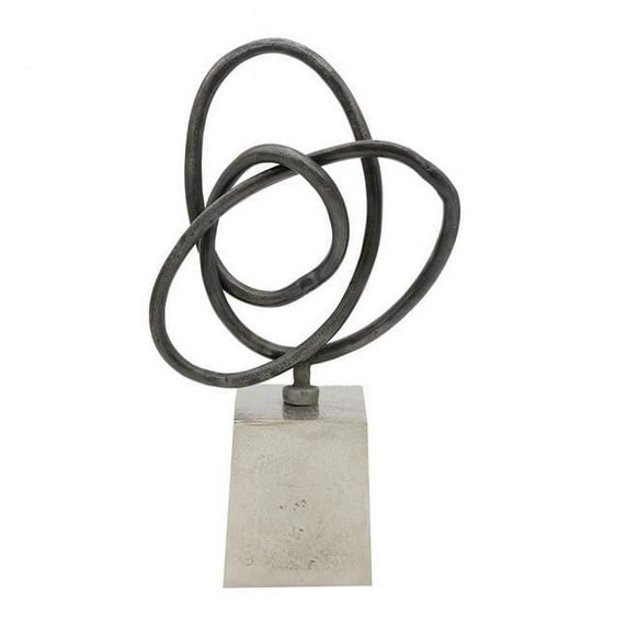 Benjara 9" Table Sculpture- Abstract Loop Design- Block Base- Black/Silver