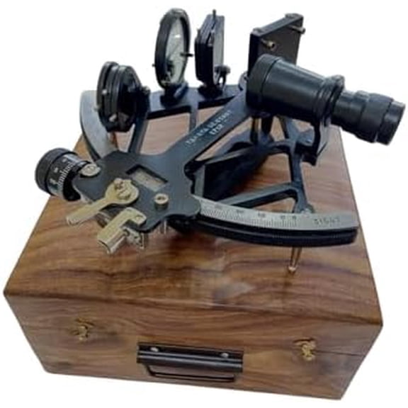 9 Inch Tamaya 1712 Sextant Instrument | Solid Aluminum Black Nautical Sextant for Celestial Navigation & Ship Positioning | Fully Functional Marine Navigation Tool with Anchor Wooden Box.$$Other