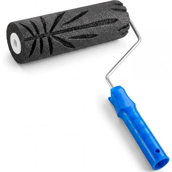 9 Inch Texture Roller with Blue Paint Roller Frame, Decorative Drywall Texturing Tool for Repair Renovation Painting Ceiling and Household Art Drywall Decoration, Crow's Foot Pattern
