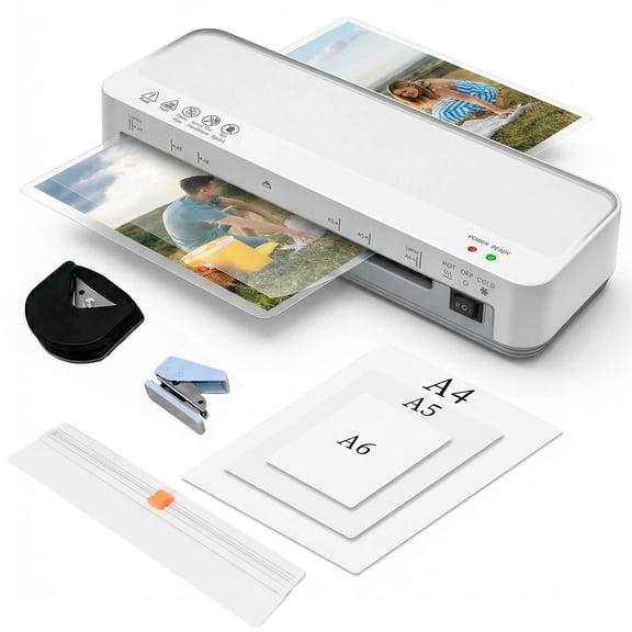 Thermal Laminator Machine, Portable Laminator with Anti-Jam Technology, 4-in-1 Personal Laminating Kit with Paper Trimmer & Corner Rounder for Home Office Supplies, Business & School Use
