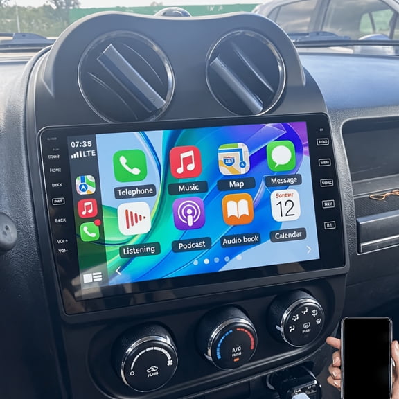 9 Inch Touchscreen Android 15 Car Stereo Head Unit for Jeep for Compass 2010-2016, 4GB+64GB GPS Navigation Multimedia Player Built-in Microphone Support WiFi Bluetooth FM RDS SWC Mirror Link