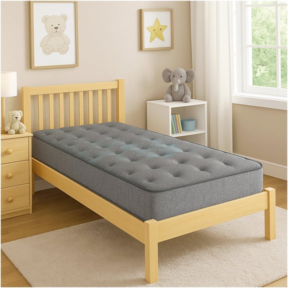 9 Inch Twin Medium Firm Mattress, Dual-Sided Flip Design, Cooling Grey Blue Bed for Pressure Relief & Edge Support