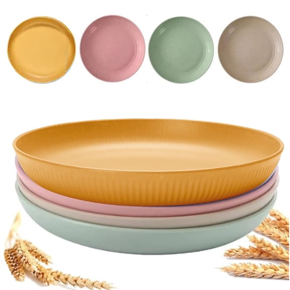 9 Inch Unbreakable Whea-t Straw Dinner Plates - Reusable Microwave And Dishwasher Safe, Plastic Dinner Dishes Lightweight Plates Salad Kids Adult for Kitchen Camping Sturdy