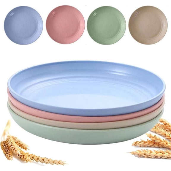 9 Inch Unbreakable Wheat Straw Plates Reusable Dinner Dishes Salad Plate Set Microwave Dishwasher Safe Kitchen Camping 4 Pack