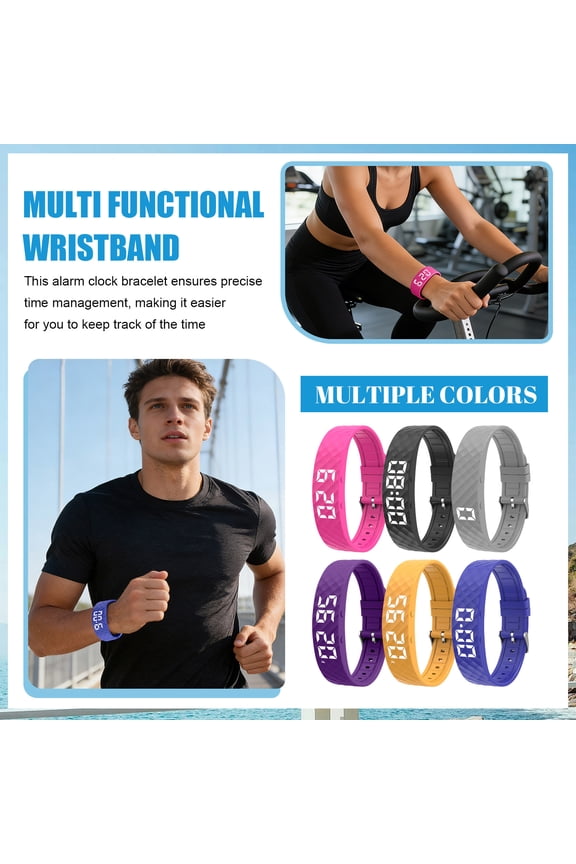 9 Inch Vibration Alarm Bracelet Silent Vibrating Wristband Watch with Smart Activity Tracker and Step Counter for Heavy Sleepers and Discreet Reminders, Black