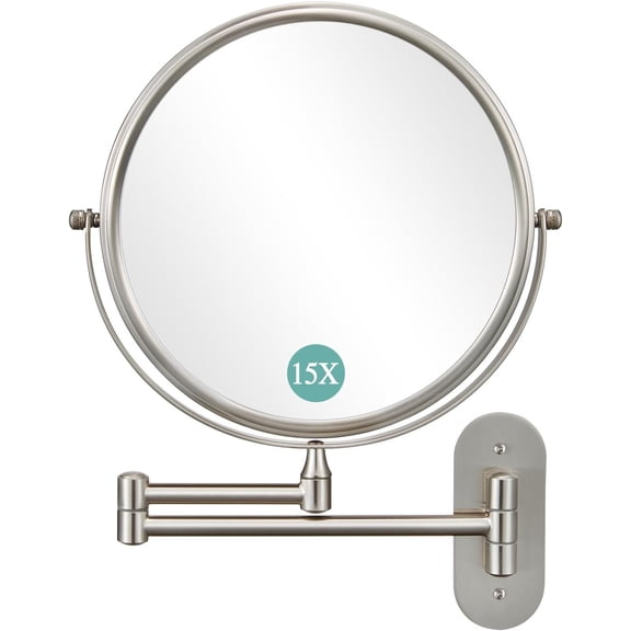 9 Inch Wall Mounted Makeup Mirror, 15X Magnification Double Sided Swivel Extendable Bathroom Mirror