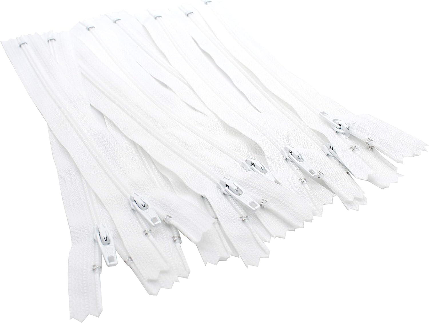 9 Inch White Color YKK Zippers Number 3 Nylon Coil Set Of 12 Pieces