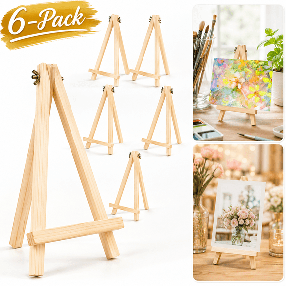 9 Inch Wooden Easel Stand - 6 Pack Mini Display Easels for Painting, Natural Wood,Lightweight & Sturdy for Artists, Crafters, Retail Displays,Signs, Photos, Artwork, Tabletop Decor